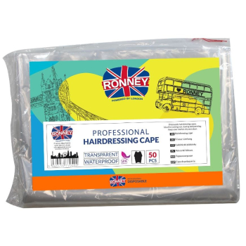 RONNEY - Jednorazowe pelerynki fryzjerskie z folii bezbarwnej HAIRDRESSING CAPE 50 szt.   